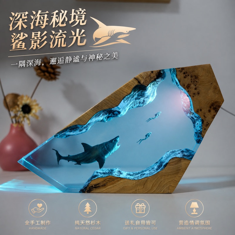 Cool Handmade Shark Diver Resin Atmosphere Nightstand Lamp Table Decoration Gift for Birthday Cool Handmade Shark Diver Resin Atmosphere Nightstand Lamp Table Decoration Gift for Birthday