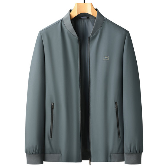 啄木鸟春秋薄款新款中年男士商务休闲外套中老年人棒球领夹克爸爸