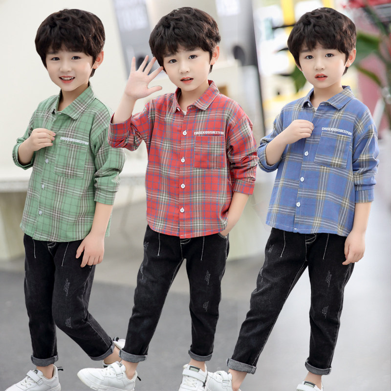 Boy shirt boy clothing 2022 new casual checkered children Spring and autumn Korean version long sleeve blouses pure cotton damp