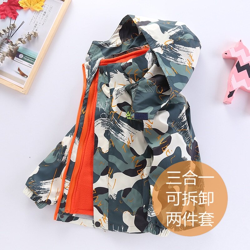 Boys fleece jacket 2021 autumn and winter new children's three-in-one jacket with removable inner bile outdoor windbreaker