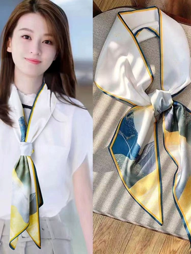 Шарф со скошенным ромбом, узкий и длинный женский шарф из искусственного шелка, модный декоративный шелковый шарф с заостренным углом, декоративная повязка на голову