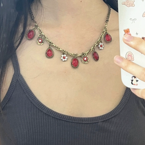 Ретро аксессуар, подвеска, ожерелье, европейский стиль, с драгоценным камнем