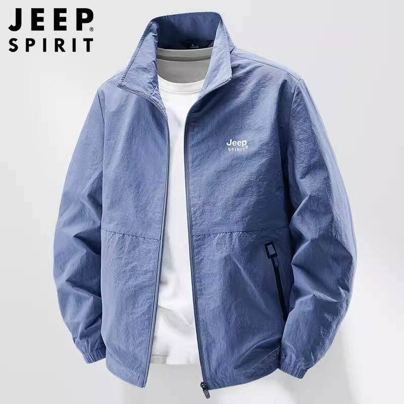 Jeep Men's Jacket 2025 Spring Thin Workwear Stand Collar Windbreaker Casual Sports Coat for Men