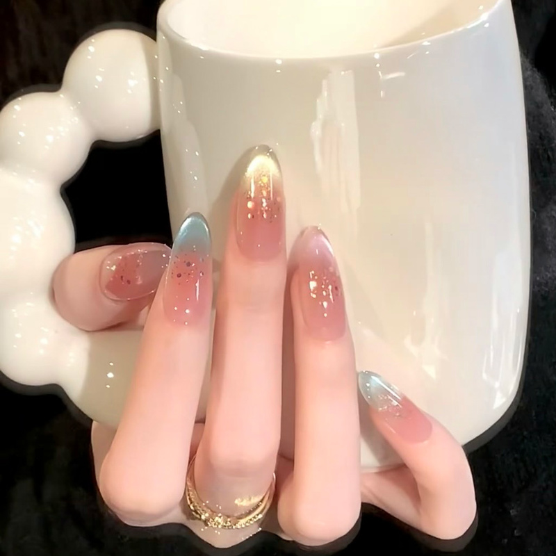 Dopamine Cat Eye Wearable Nails Light Luxury High-End 2025 New Popular Nail Art Finished Product Fake Nail Stickers