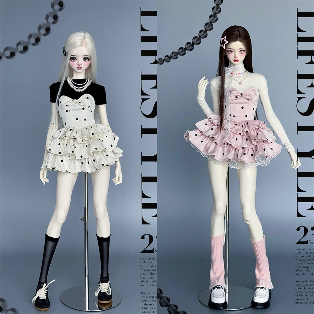 【Kaka Planet】 เสื้อผ้าตุ๊กตา Bjd สเกล 1/3 ชุดเดรสเกาะอก ชุดเดรสลายจุด