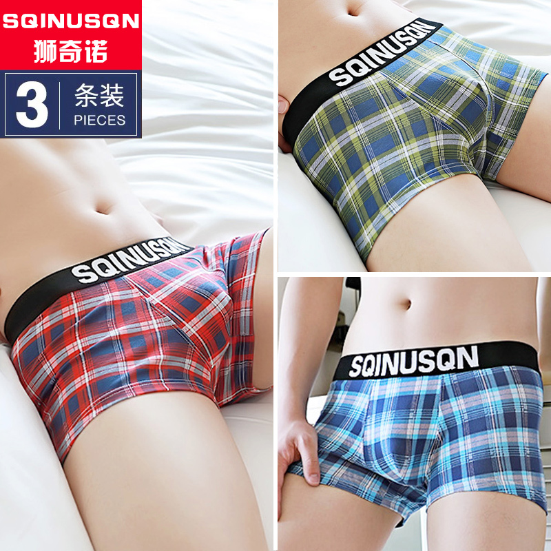 Lionino Men's Underwear Pure Cotton Breathable Boxer Briefs for Teenagers Boys Korean Style Trendy Plaid Boxer Shorts