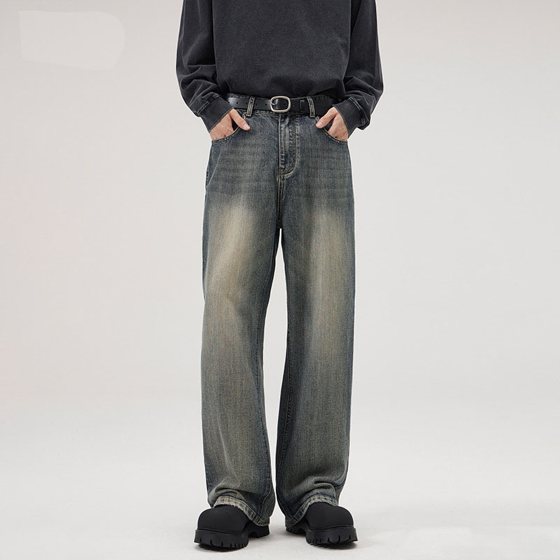 Dl Brand American Retro Heavy-Duty Washed Slub Denim Jeans for Men, High-End Loose Straight-Leg Long Pants