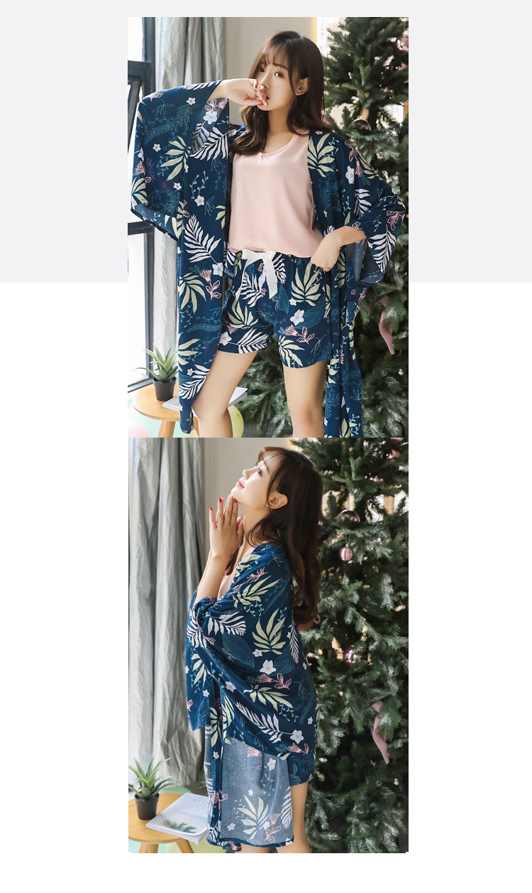 Mùa xuân mới tươi lá phong nữ đồ ngủ bốn mảnh set đồ thoải mái cotton cotton ngắn vest vest phụ nữ - Nam giới áo ngủ nam
