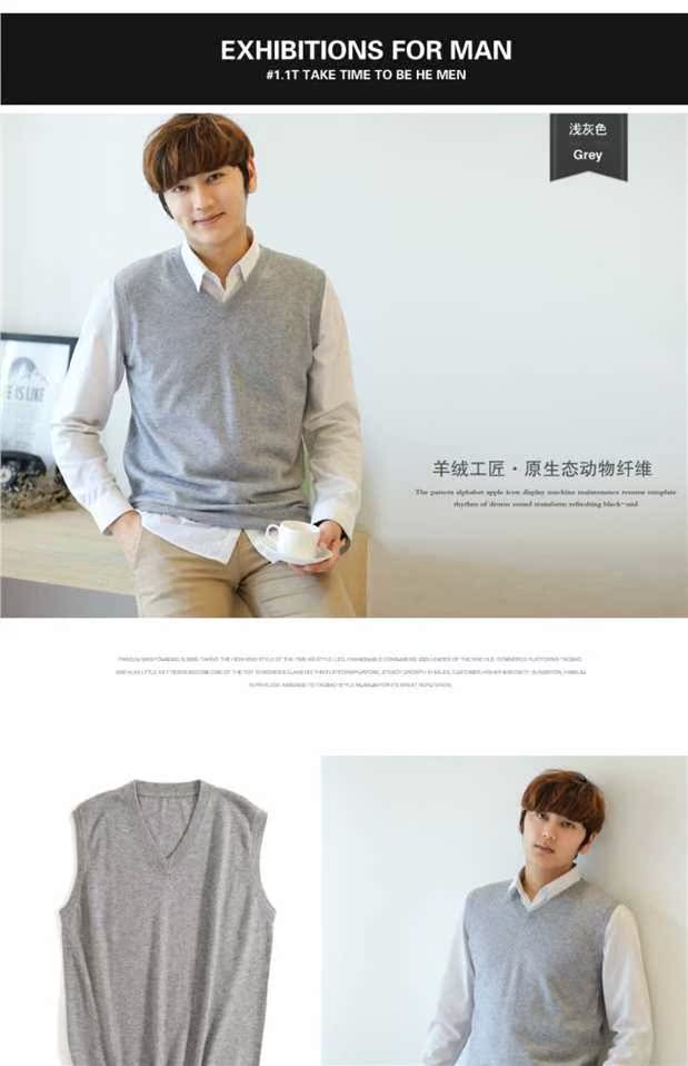 Áo len dệt kim cashmere vai nam cổ chữ V len áo len không tay áo len áo len mùa thu và mùa đông Kiểu dáng mỏng mới lạ áo vest nam hàn quốc