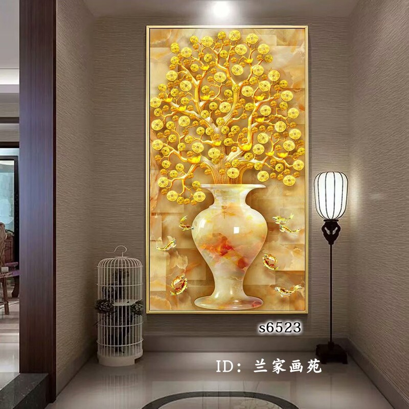 Feng Shui Painting of Money Tree in the Hallway to Attract Wealth and Treasure, Gourd for Blessing at the Entrance, Decorative Painting for Peace and Prosperity, Crystal Porcelain Painting Feng Shui Painting of Money Tree in the Hallway to Attract Wealth and Treasure, Gourd for Blessing at the Entrance, Decorative Painting for Peace and Prosperity, Crystal Porcelain Painting