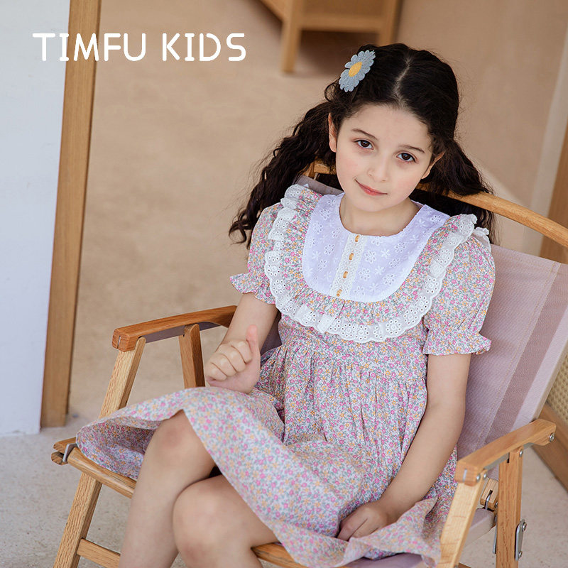 Girls dress summer dress pink French floral skirt eight-year-old girl summer 2021 foreign air summer thin model new