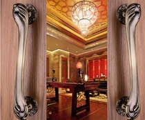 New red bronze solid wooden door glass door sliding door big handle handle antique European handrail surface mounted