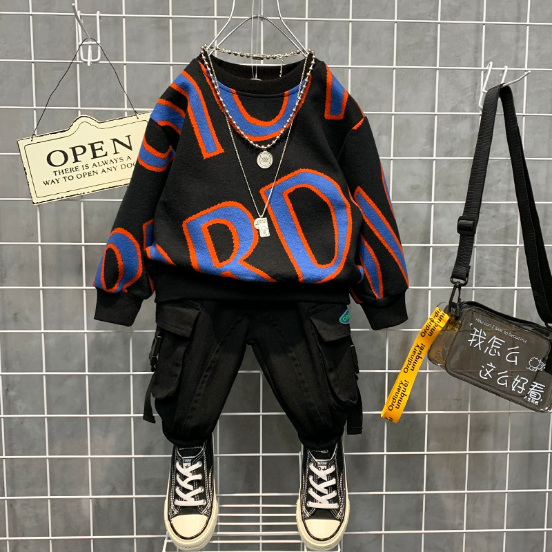 Boy autumn suit Ocean school baby 2021 new handsome boy clothes children's long-sleeved thick cotton T tide brand children's clothing