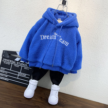 Boy plus velvet sweater 2021 New Baby thick coat foreign style autumn and winter children hooded coat boy tide