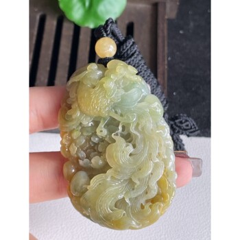 Natural grade a jadeite pendant carved phoenix pendant