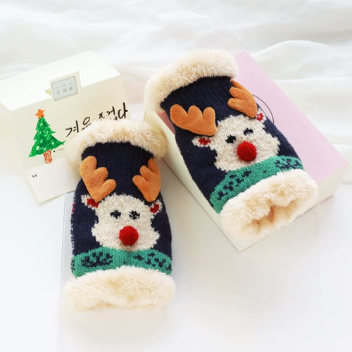 Перчатки, зимний милый флисовый бархатный комплект для школьников, подарок на день рождения, увеличенная толщина, в корейском стиле