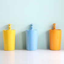 Kindergarten School Vertical Integrated Washbasin Ceramic Children Wash Face Wash Surface Pool Basin Colored Conjoined Column Basin