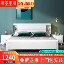 Solid wood bed 1 8 m white thickened light lavish double bed 1 5m modern minimalist master bedroom storage high box wedding bed