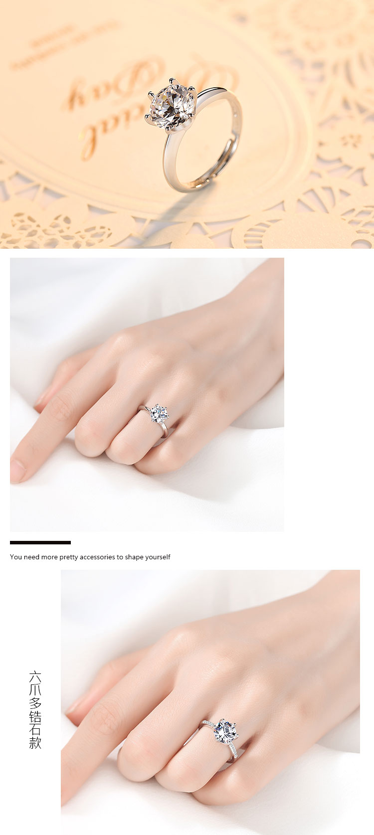 S925 sterling bạc mô phỏng nhẫn 1 carat kim cương sáu móng vuốt đơn zircon ngón tay nhẫn nữ Nhật Bản và Hàn Quốc mạng thiết kế thích hợp màu đỏ - Nhẫn nhẫn nam vàng tây