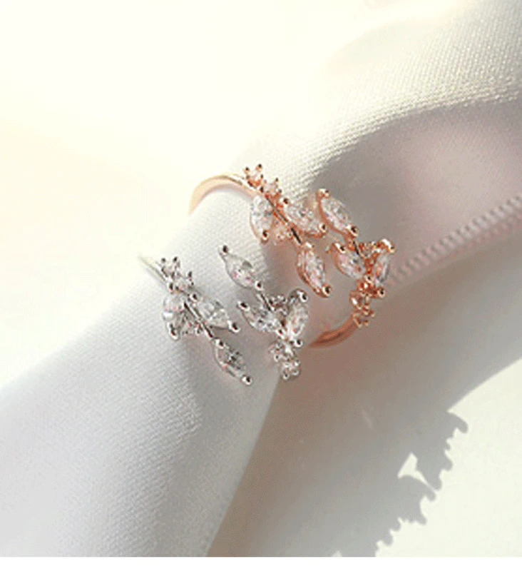 S925 sterling bạc kim cương lá cây nhẫn mở điều chỉnh nhẫn nữ Nhật Bản và Hàn Quốc cá tính người chỉ số nhẫn đuôi ngón tay nhẫn đẹp