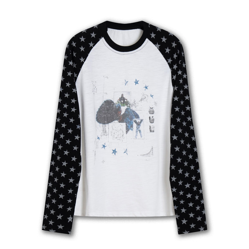 Elyslum Original Hualoujie Star Trail Bamboo Cotton Niche Direct Spray Star Print Raglan Long Sleeve T-Shirt Elyslum Original Hualoujie Star Trail Bamboo Cotton Niche Direct Spray Star Print Raglan Long Sleeve T-Shirt