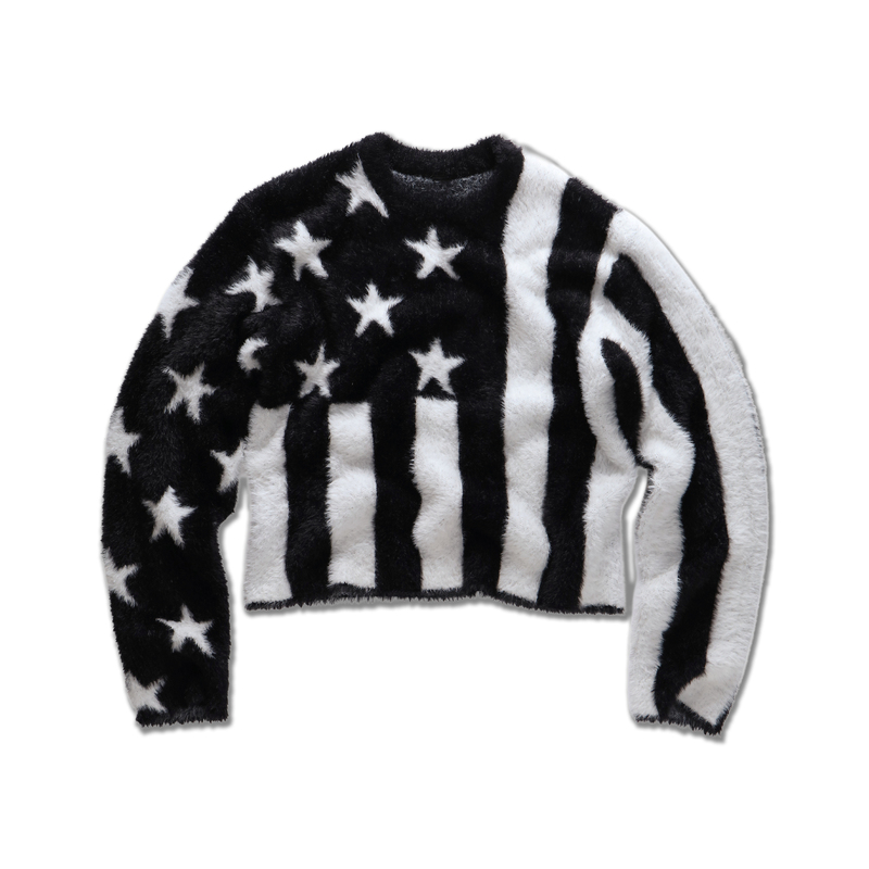 Elyslum (Esm) Star and Stripe Two-Tone Mohair Knit Sweater, Soft and Slimming, Round Neck Sweater for Men and Women