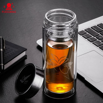 Fuguang glass double layer with lid filter leak-proof 500 ml portable office household Cup gift custom Cup