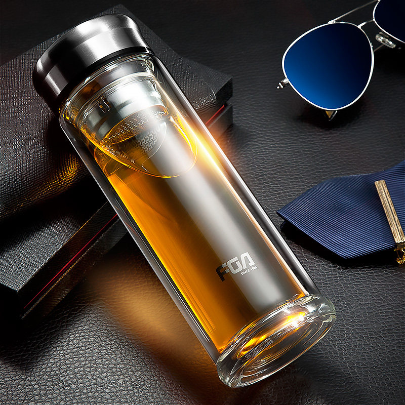 Fuguang double-layer heat-resistant glass men and women water cup filter with lid business car cup portable tea cup customization