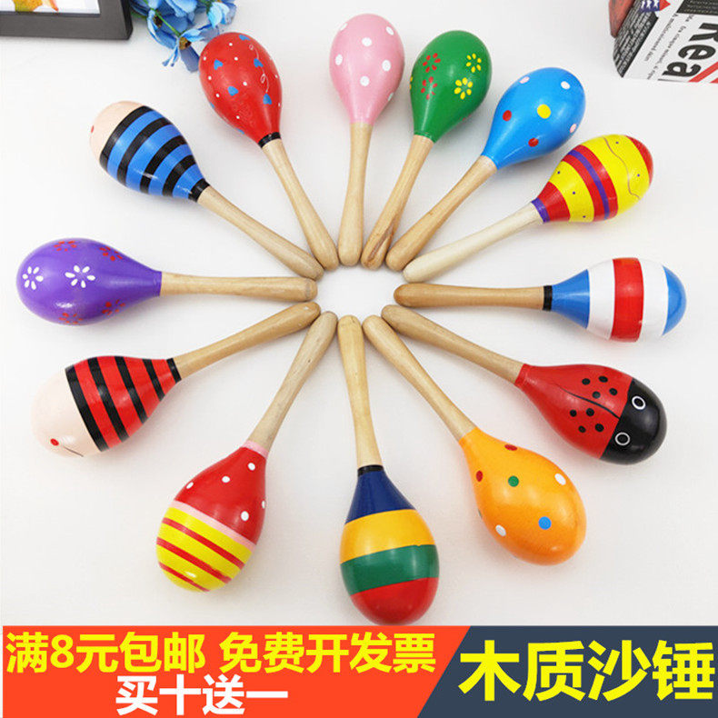 Baby sand hammer Kindergarten early education music Percussion Wooden sand ball Children's grip chasing audio-visual training toy