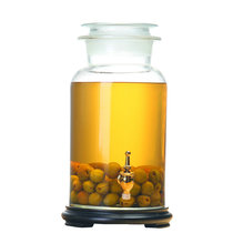 Wide mouth frosted wine bottle thickened wine bottle glass bottle sealed jar wine jar glass ribbon faucet household