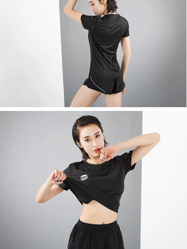 Thể thao và giải trí tay ngắn tập thể dục nhanh khô lưới T-shirt dải phản quang đêm chạy wicking áo nữ mùa hè mỏng chạy ngắn áo thun the thao nữ