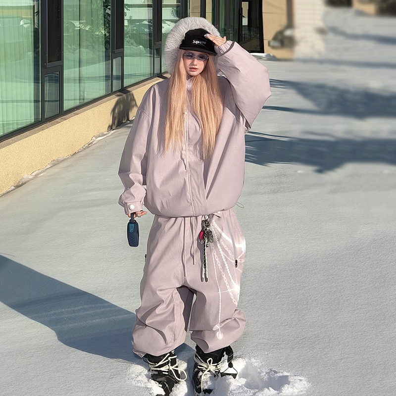 Qleo New Ski Suit Set for Women, Trendy Snowboard Brand, Fleece-Lined Snow Suit, 3L Waterproof, Fur Collar, Hooded Outdoor Snow Pants for Men Qleo New Ski Suit Set for Women, Trendy Snowboard Brand, Fleece-Lined Snow Suit, 3L Waterproof, Fur Collar, Hooded Outdoor Snow Pants for Men