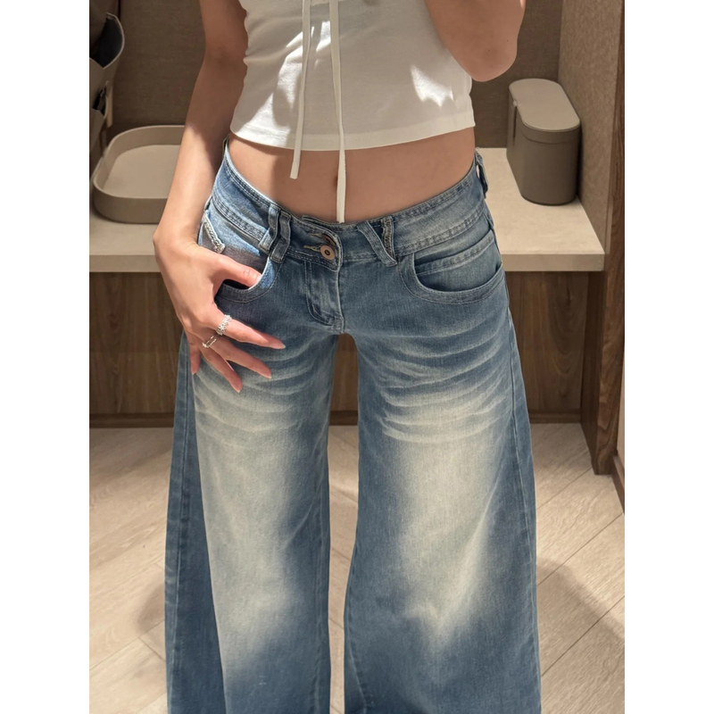 Dark Blue Flared Jeans for Women 2026 New Spring/Summer Style, Slimming, Non-Tight on the Legs, Low-Waisted, American-Style Wide-Leg Floor-Length Pants