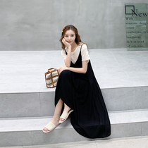 2021 spring and summer new pleated suspenders long skirt dress student small man tall two-piece suit