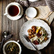 Retro relief Western dishes Nordic ramen plate ceramic tableware dish home European snack fruit plate