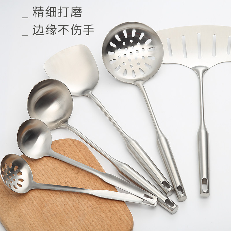 304 Stainless Steel Pan Shovel Soup Spoon Drain Spoon Domestic Kitchen Three Suits Beech Wood Handle Fish Shovel Anti Burn