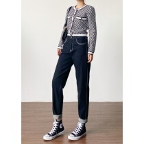 RUGOSAM straight jeans in the waist thin micro-elastic line decorative long pants new primary color thin