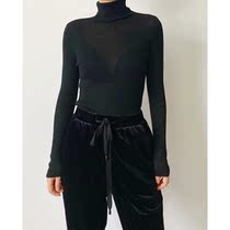 (Rugosa M) solid color pile collar base shirt knitted long sleeve thin sweater slim slim woman