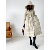 (Rugosa M) down jacket womens beige compression check long hooded casual cotton jacket temperament Joker