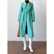 (Rugosa M) light blue cashmere coat long wool woolen woolen coat temperament top women