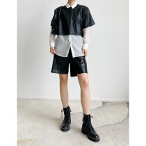 (Rugosa M) autumn fashion suit womens PU short sleeve T-shirt Tencel long sleeve shirt loose thin personality