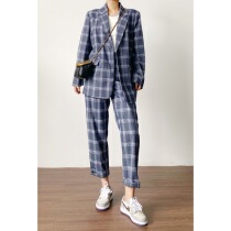 (Rugosa M) suit women loose slim plaid jacket two buckles niche design jacket autumn