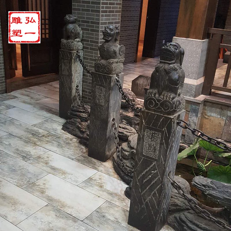 Stone carving horse tie pile antique and old bluestone tie horse column twelve zodiac Pixiu four beasts lucky courtyard ornaments