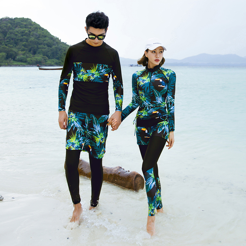 Sunscreen wetsuit Couple snorkeling long sleeve swimsuit Female jellyfish suit Surfing men and women split suit Quick-drying swimming suit