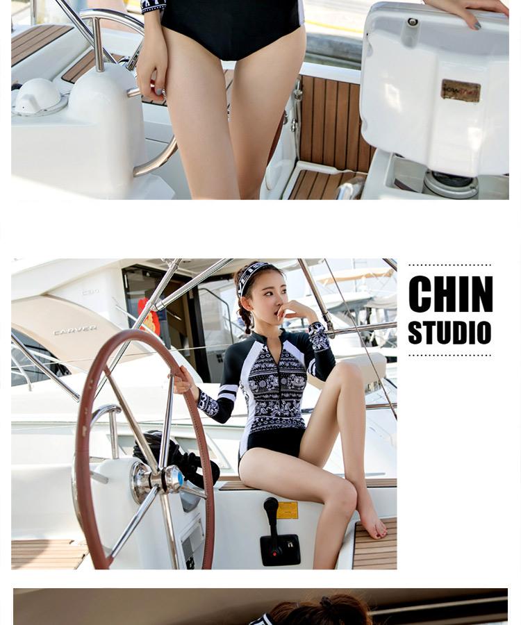 Hàn quốc dây kéo dài tay kem chống nắng áo tắm nữ kích thước lớn chia bảo thủ sứa quần áo lặn phù hợp với snorkeling surf quần áo áo tắm 	bikini 2 mảnh màu xanh