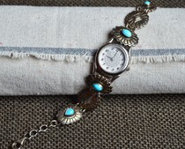 Courtyard Atlantic VTG Jewelry Southwestern Fall Natural Sleeping Beauty Green Pine Stone Exquisite 925 Silver Bracelet Wrist Watch