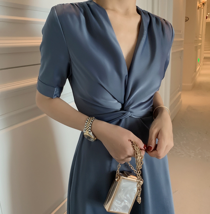 French Acetate Satin Dress, Summer 2026, Very Beautiful, High-End, Elegant, Ladylike, Unique and Beautiful Dress
