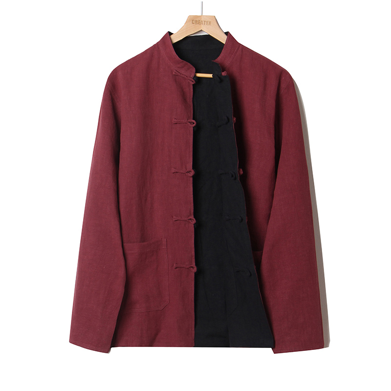 Chinese style spring and autumn casual tang dress Chinese style disc button stand collar jacket men's loose plus size linen face top