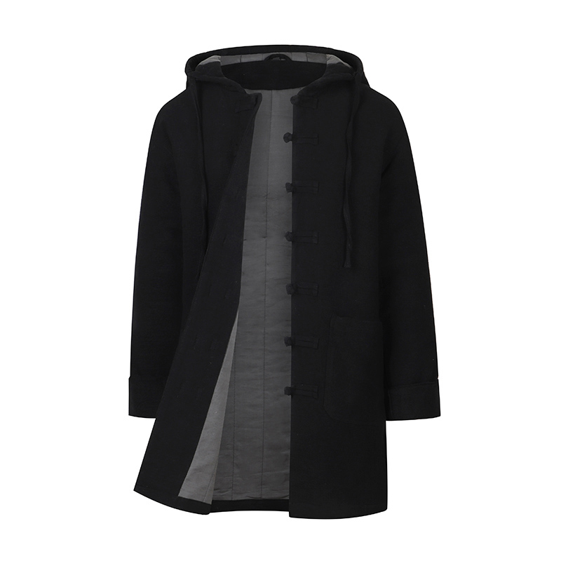 Winter Clothing Men Tang Dress Linen Long Version Coat Cotton Coat China Wind Retro Loose Large Size Cotton Numb Hat Thickness Cotton Clothing