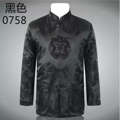 Chinese style silk beautiful silk satin Tang dress middle-aged and elderly autumn and winter men's large size jacket cotton coat Chinese stand collar cotton coat